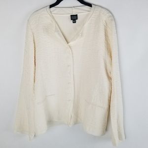 Eileen Fisher Ivory quilted chiffon jacket top